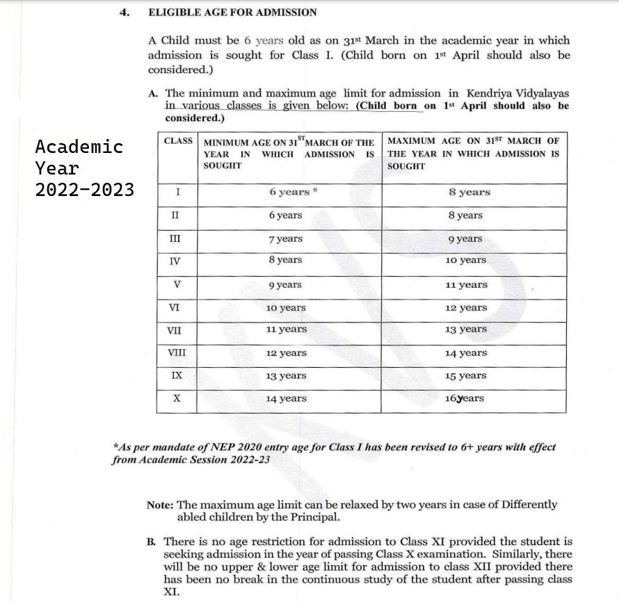 KVS New Age Limit For Class 1 Admission 2023 24 Kendriya Vidyalaya KVS New Age Limit For Class 1 Admission 2023 24 Kendriya Vidyalaya
